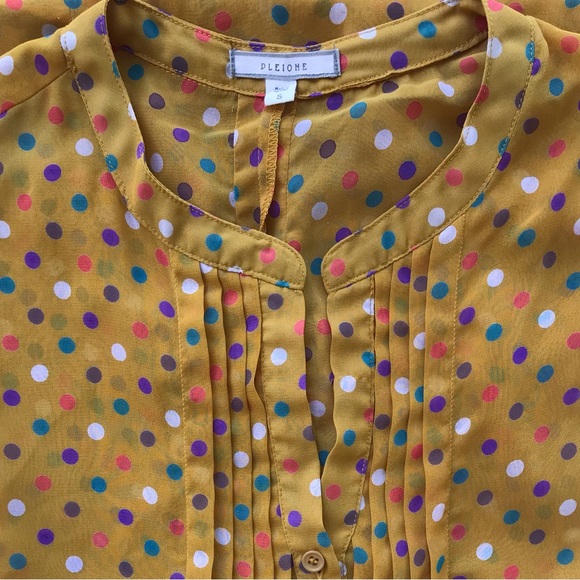 Anthropologie Tops - PLEIONE Pintucked Pleated Multicolor Polka Dot Pullover Cap Sleeve Sheer Blouse